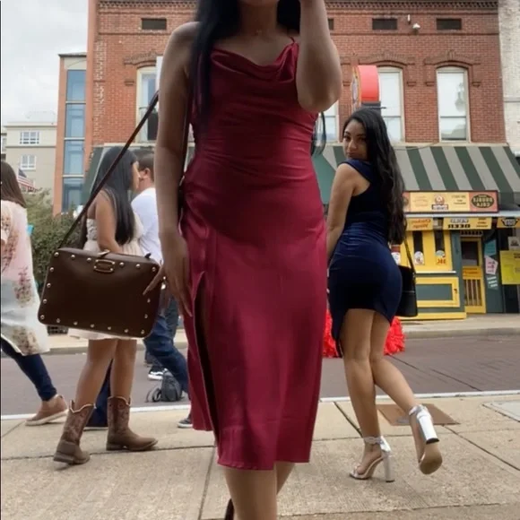open lace back dress Riviera Soft Satin Maxi Gown | Berry Red | Debs & Prom main image 0